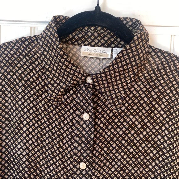 New York City Design Company Chic Black and Tan Button-Up Blouse 100% Silk XL - Picture 3 of 11